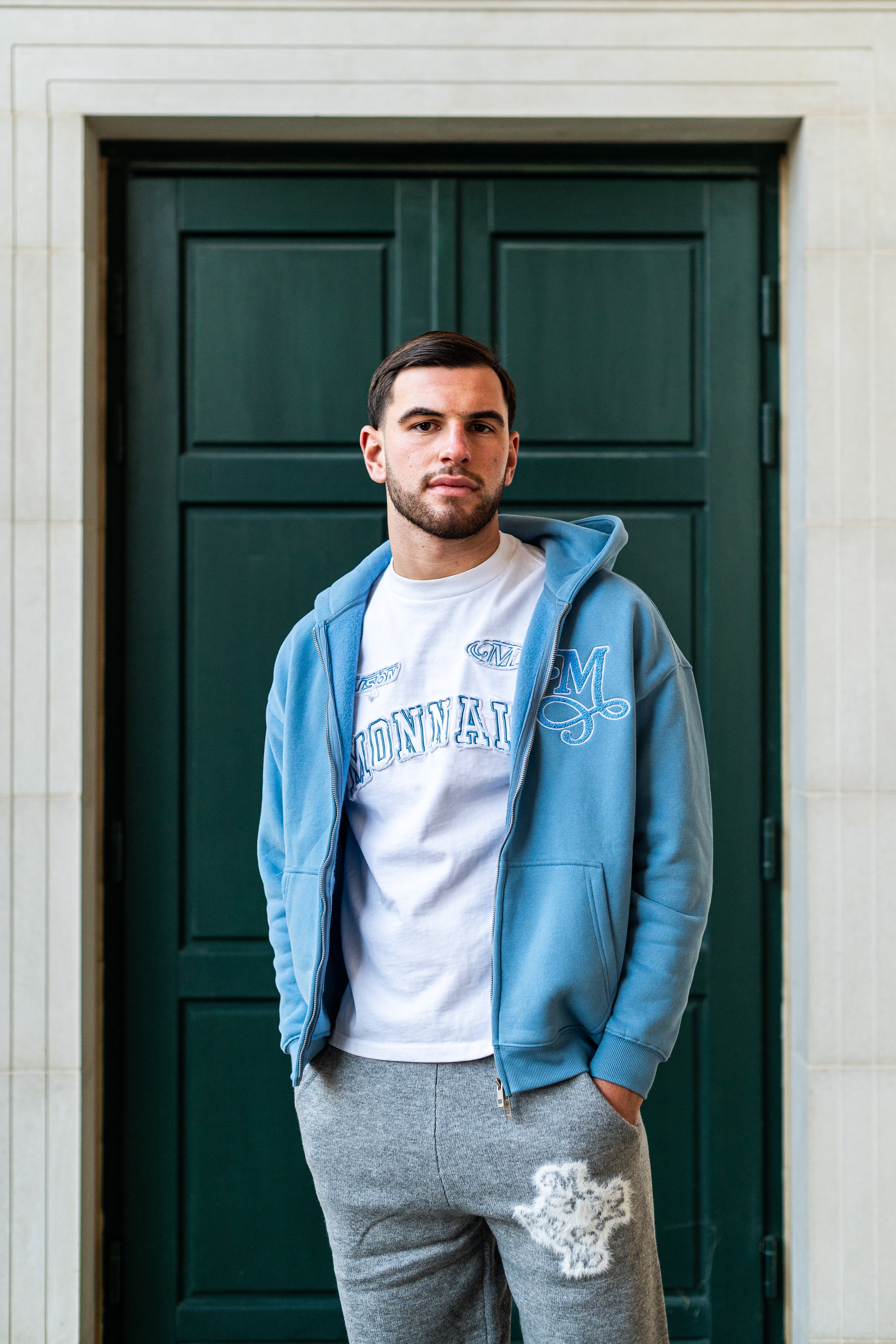 Chenille signature Zip up - Light blue
